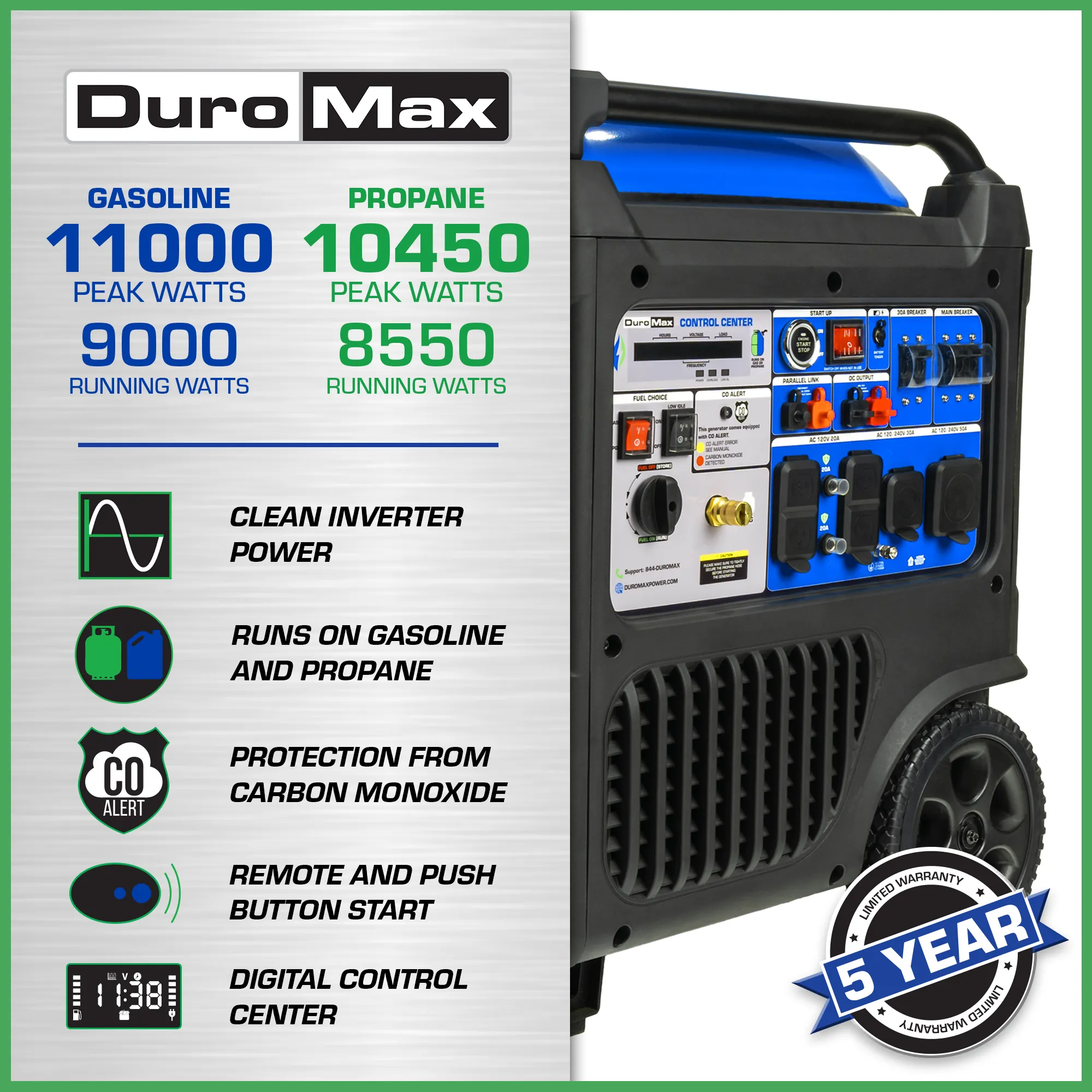 11,000 Watt Portable Dual Fuel Inverter Generator w/ CO Alert