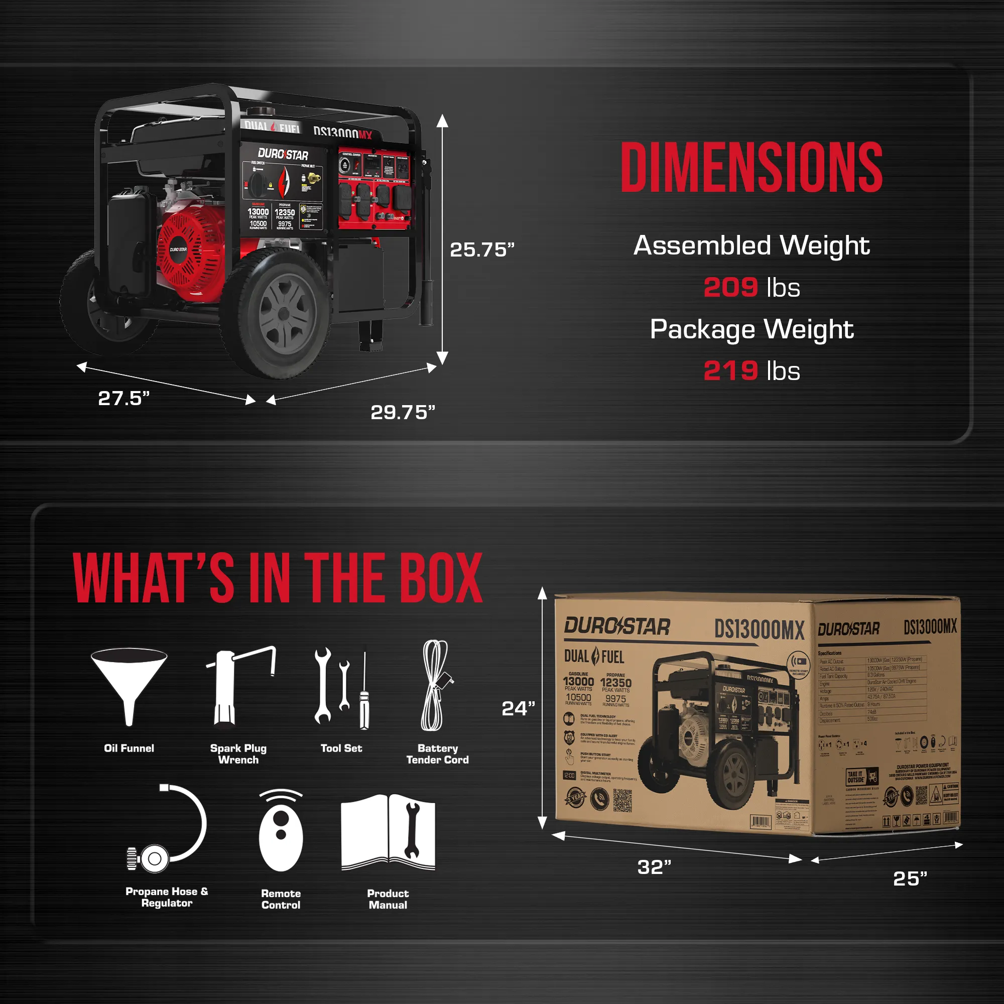 13,000 Watt Dual Fuel Portable Generator w/ CO Alert