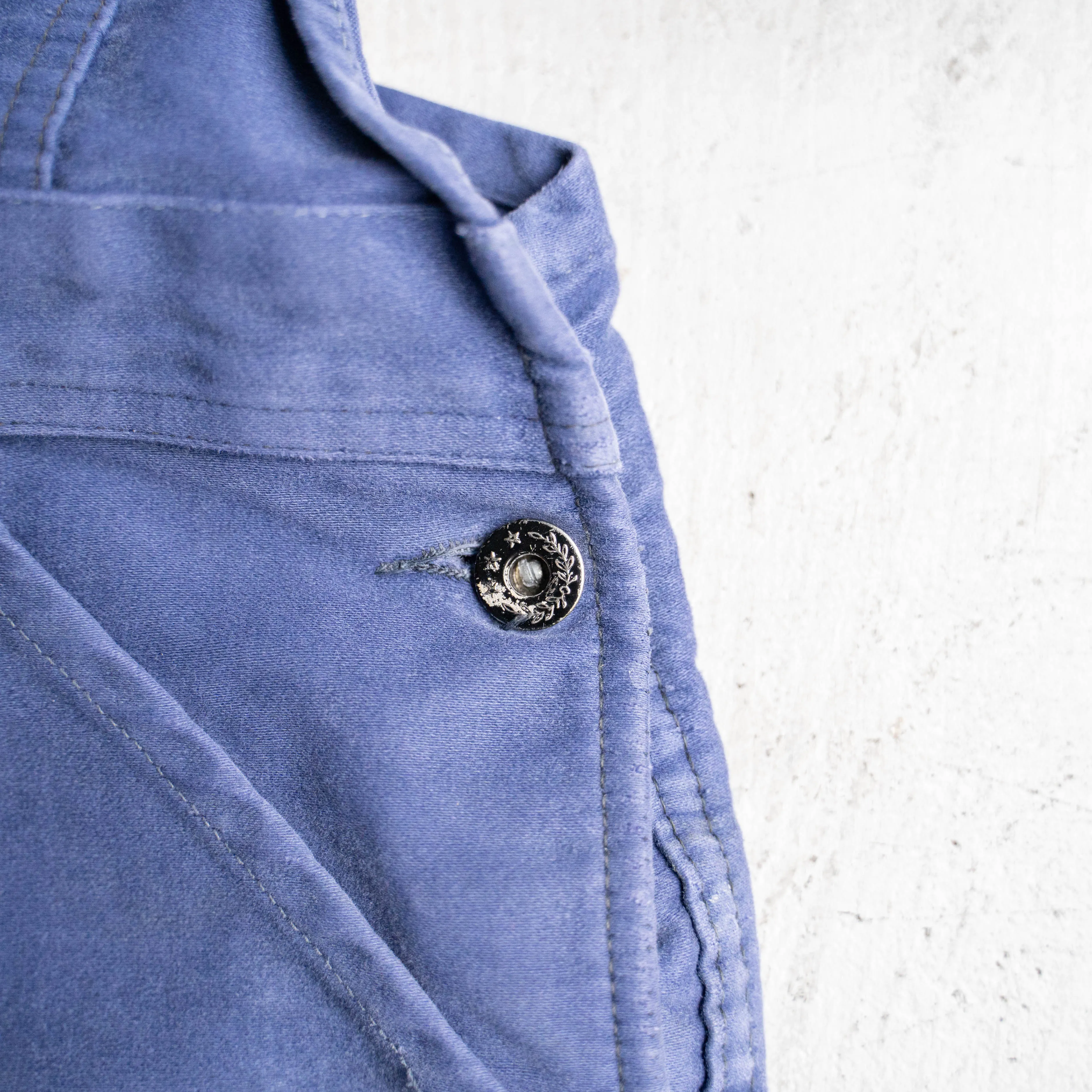 1950-60s blue moleskin work overall -good damage-