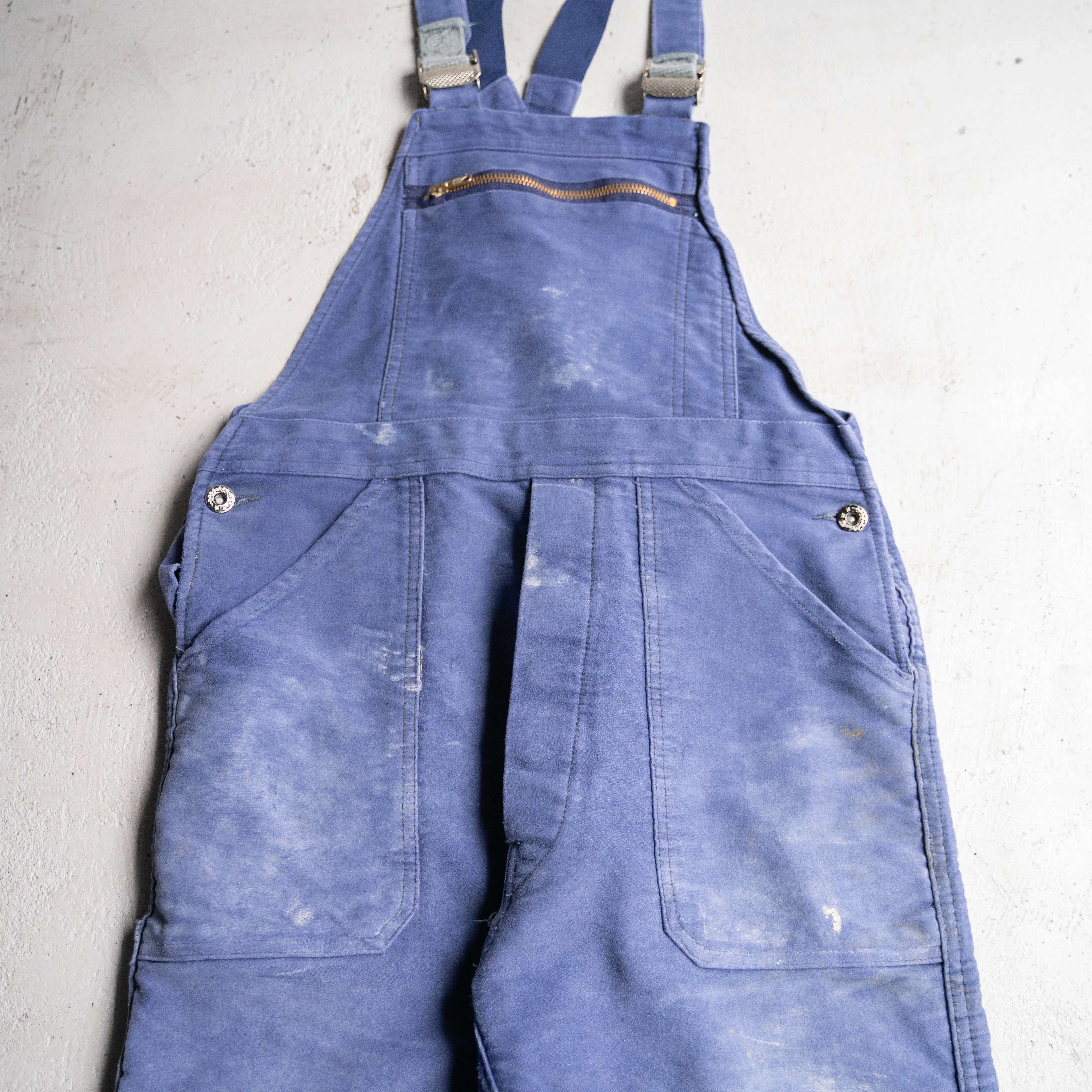 1950-60s blue moleskin work overall -good damage-