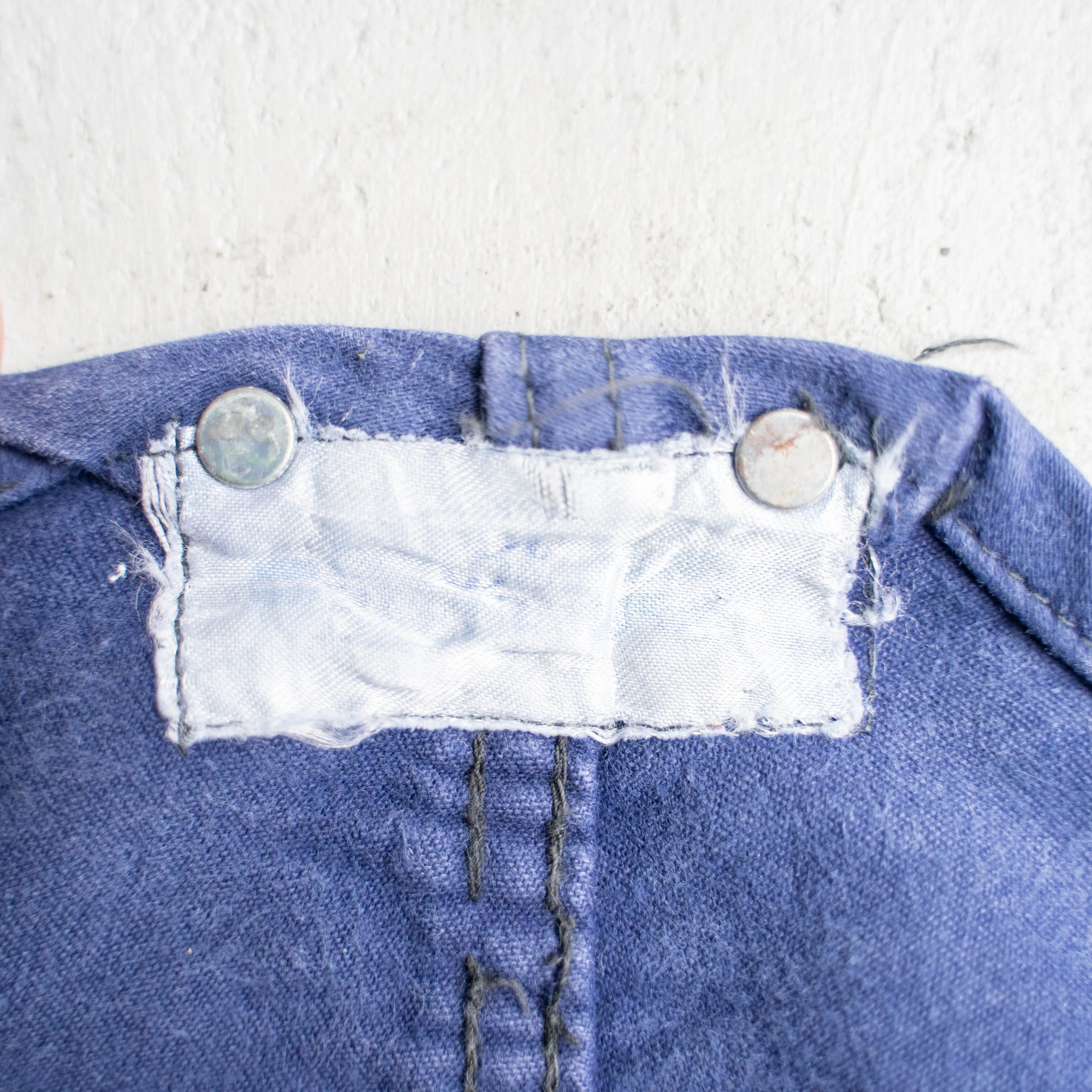 1950-60s blue moleskin work overall -good damage-