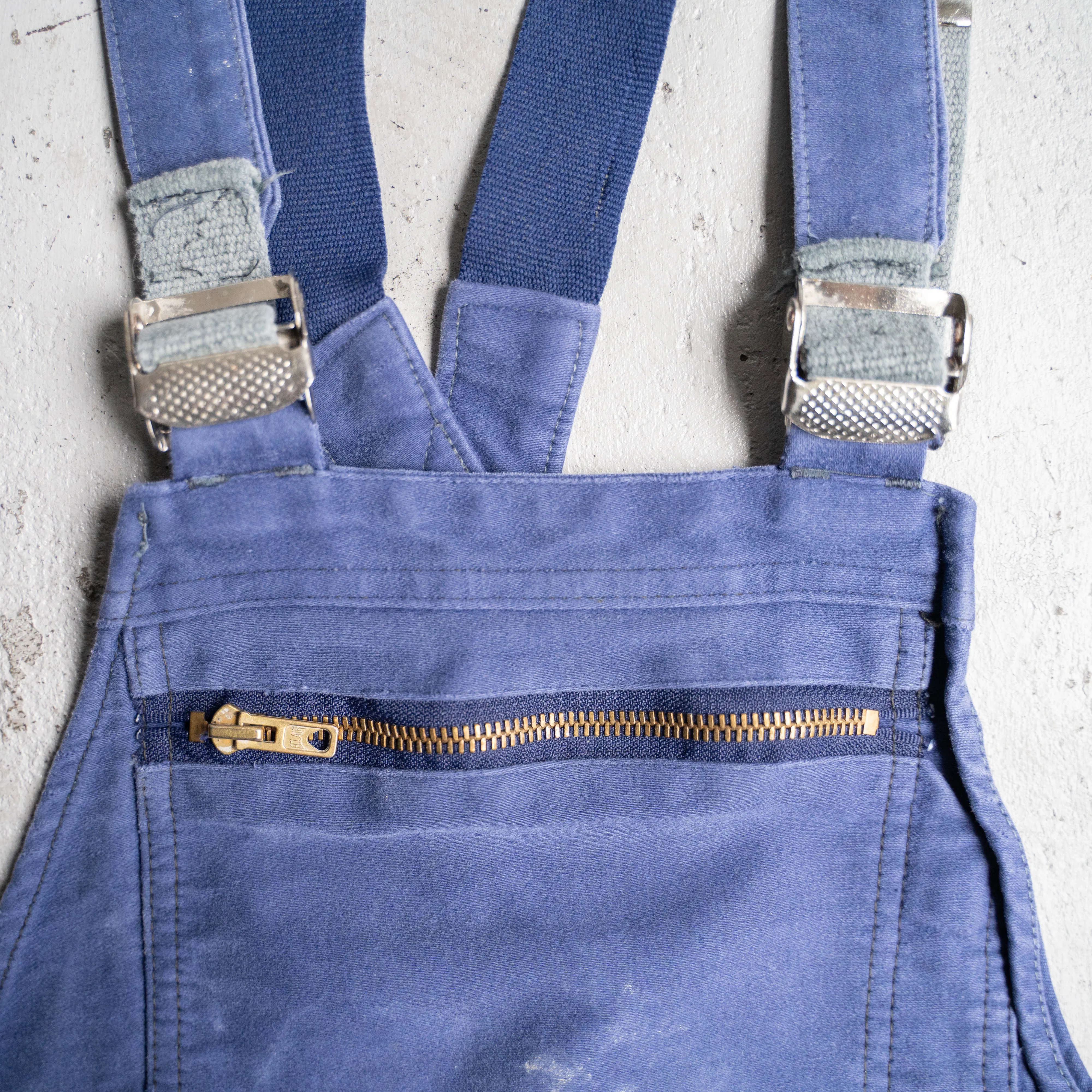 1950-60s blue moleskin work overall -good damage-