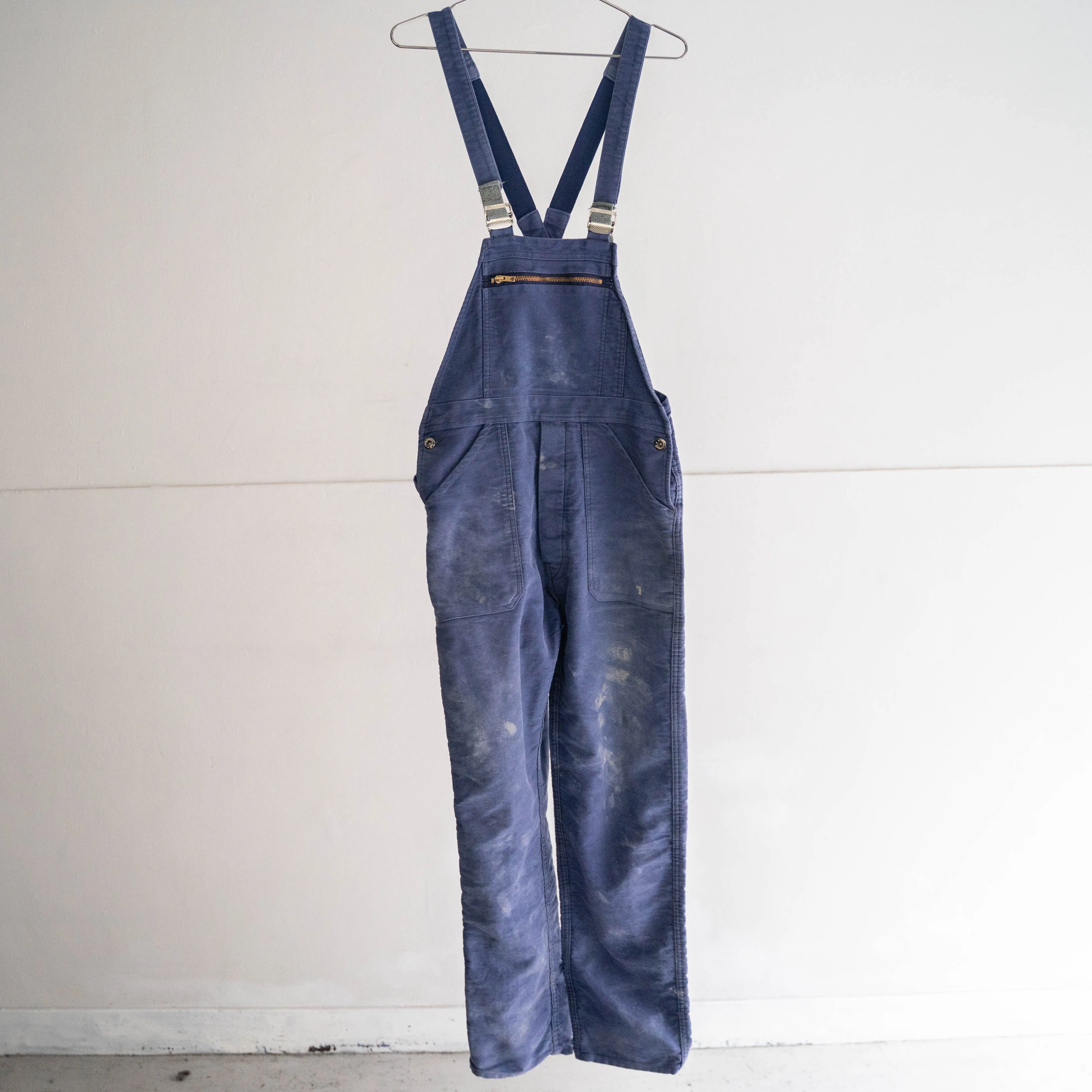 1950-60s blue moleskin work overall -good damage-