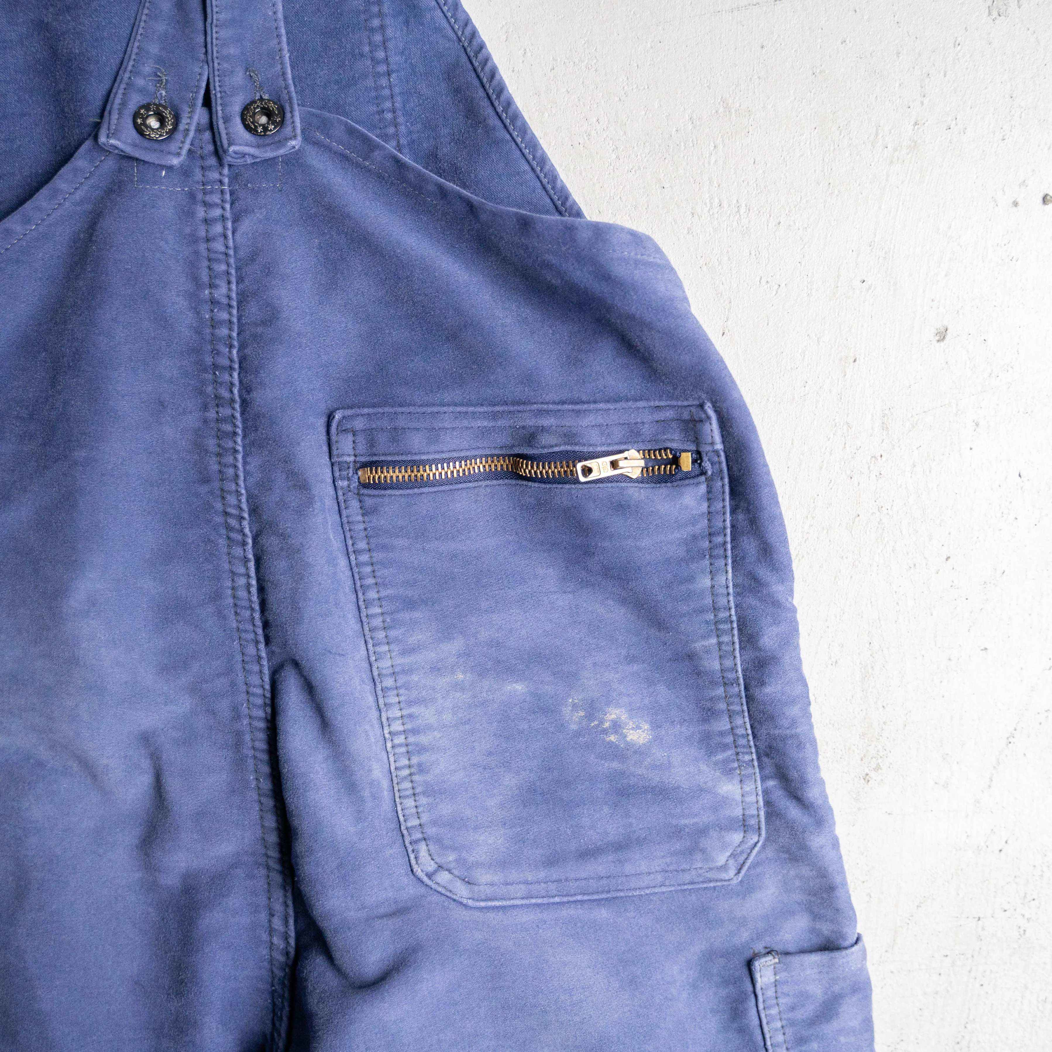 1950-60s blue moleskin work overall -good damage-