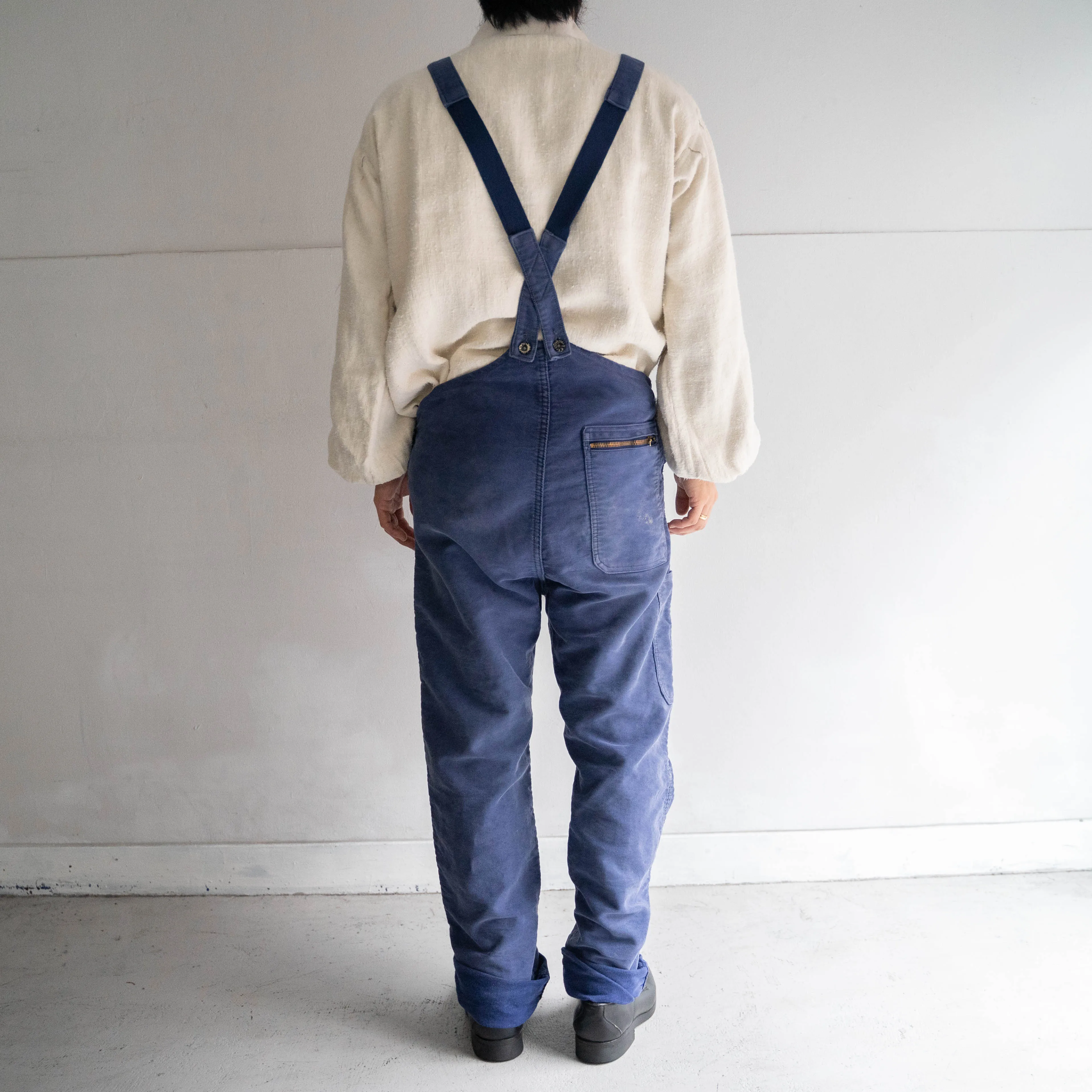 1950-60s blue moleskin work overall -good damage-