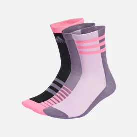 Adidas International Girls Day Kids Girl Crew Socks 3 Pairs -Black/Shadow Violet F23/Halo Silver