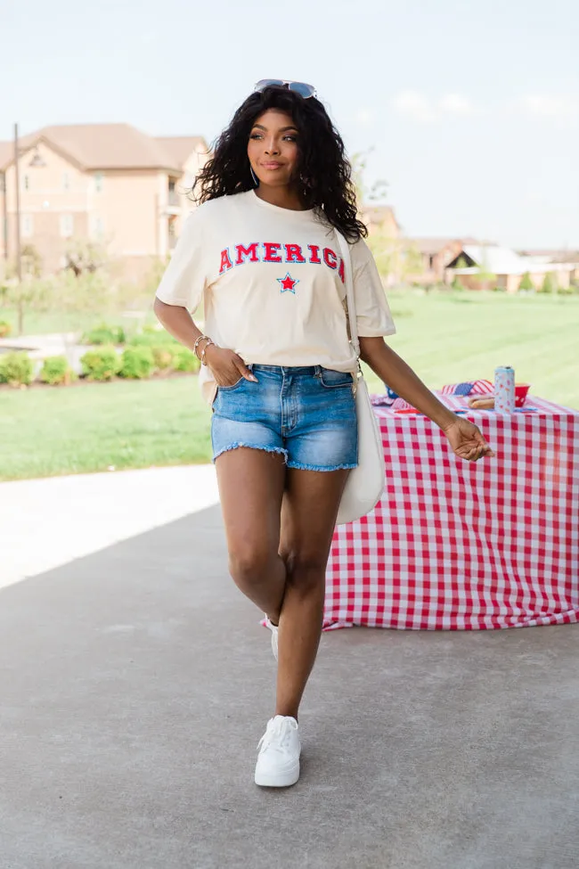 America Star Chenille Ivory Graphic Tee FINAL SALE