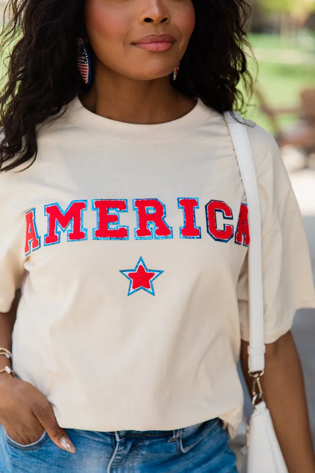 America Star Chenille Ivory Graphic Tee FINAL SALE