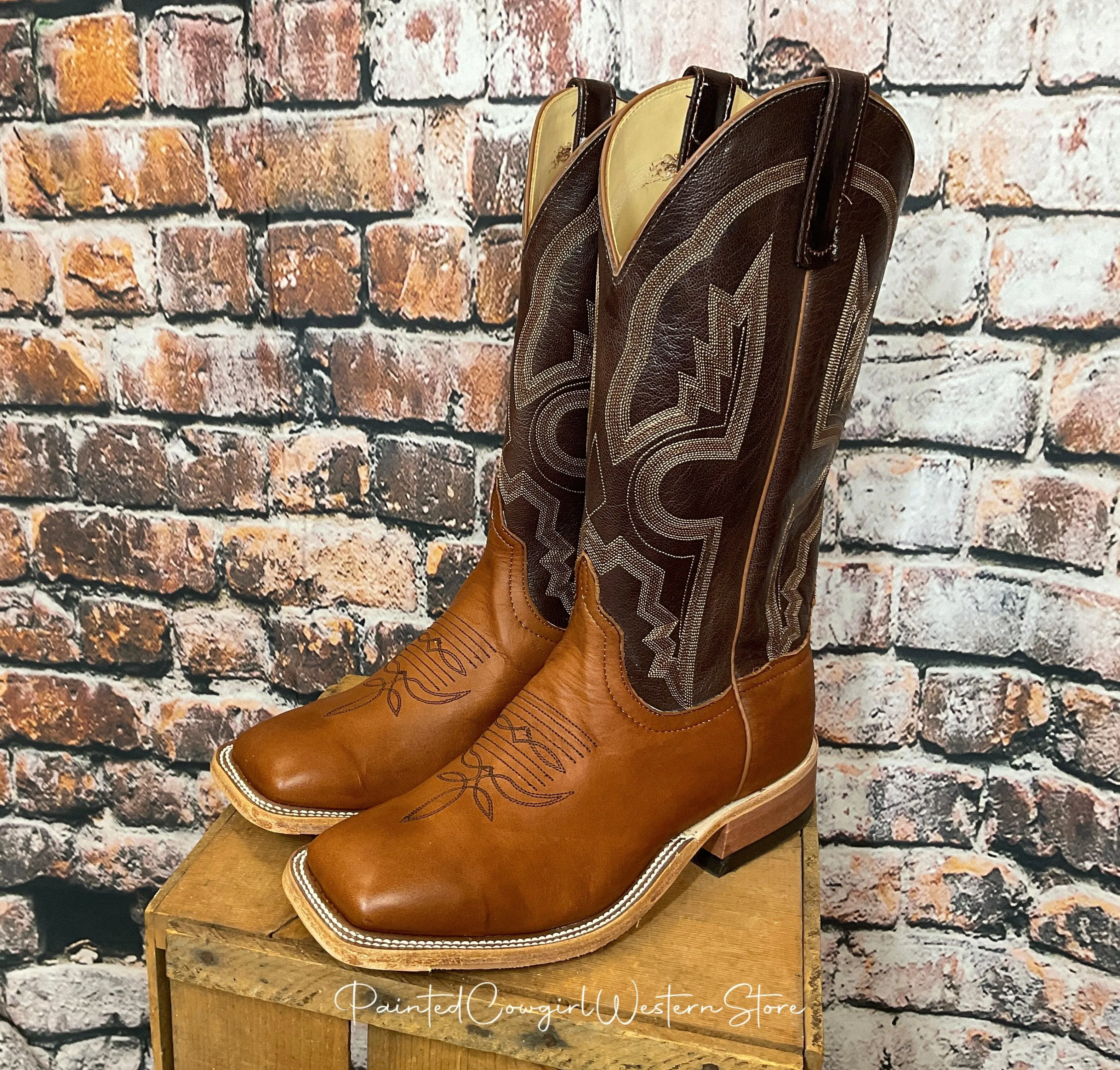 Anderson Bean Men's Cuoio Bella & Chocolate Krash Square Toe Cowboy Boots 333570