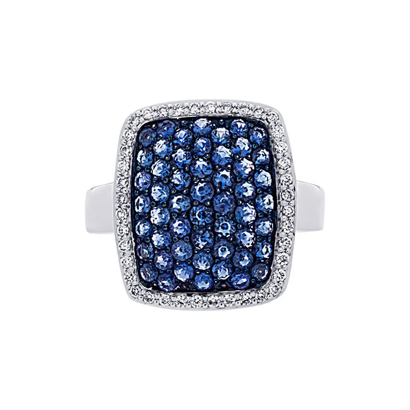 Bellagio Collection Sapphire and Diamond Elongated Pave Cushion Ring