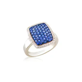 Bellagio Collection Sapphire and Diamond Elongated Pave Cushion Ring