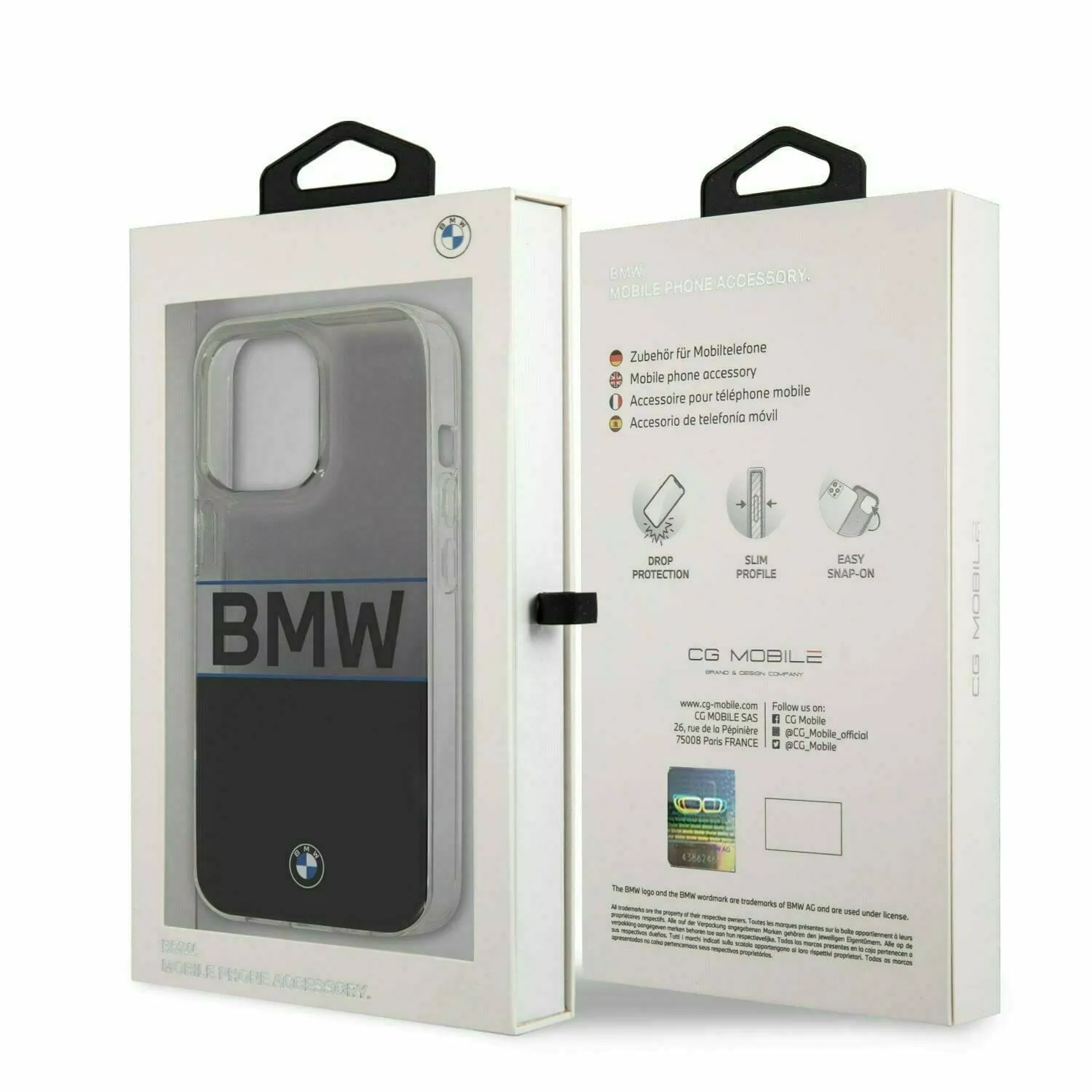 BMW Motorsports Hard Transparent Case Logo Navy Stripe Wordmark - iPhone 13