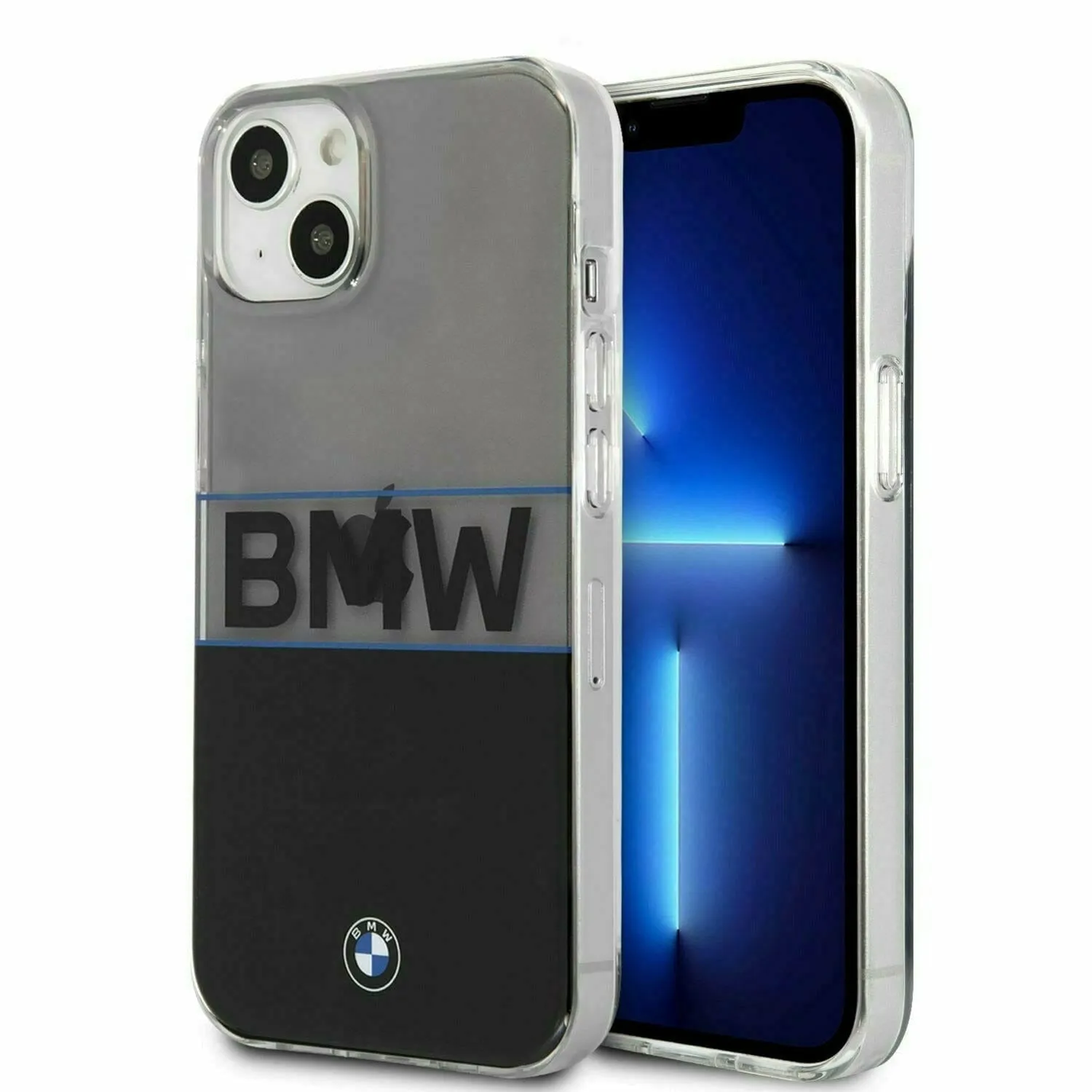 BMW Motorsports Hard Transparent Case Logo Navy Stripe Wordmark - iPhone 13