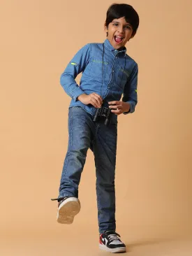 Boys Blue Solid Cotton Shirt