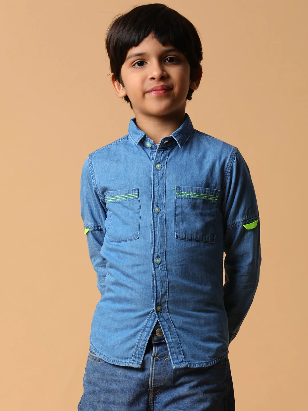 Boys Blue Solid Cotton Shirt