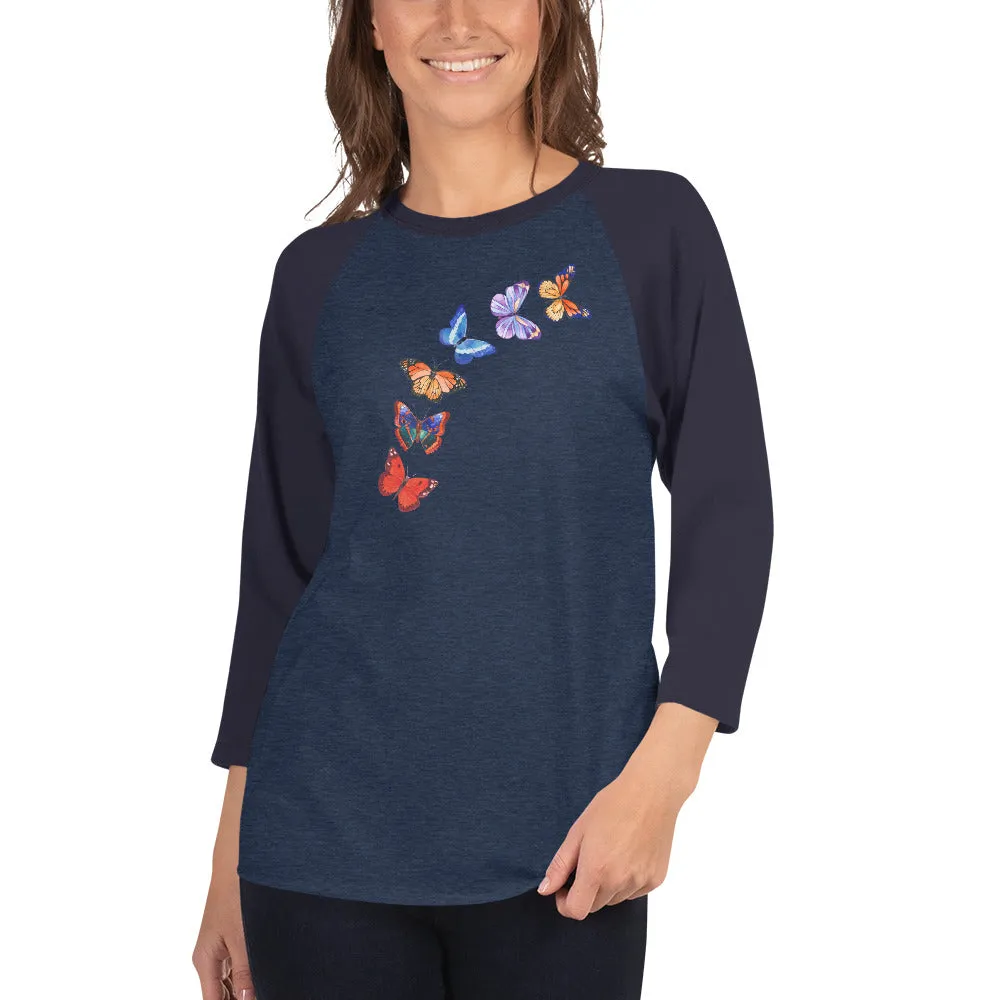 Butterflies in Flight 3/4 Sleeve Baseball Raglan Shirt