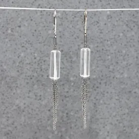 Crystal & White Gold Chain Tassel Earrings by brunet