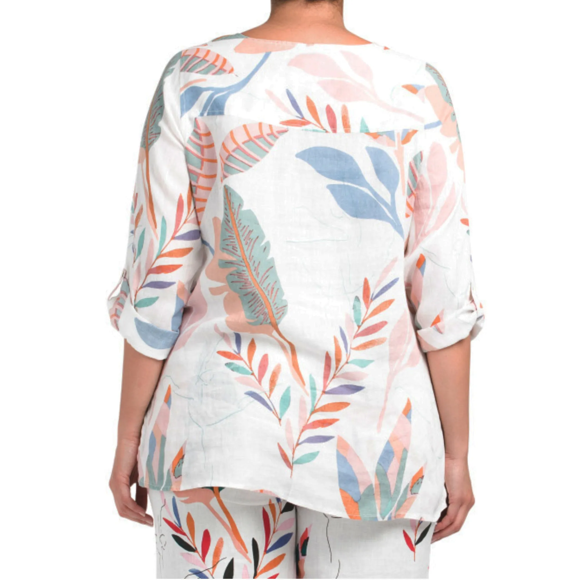 Cynthia Rowley Plus Linen Tropical Floral Print Button Front Tunic Top and Pants Collection