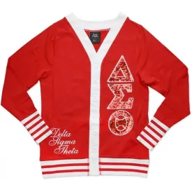 Delta Sigma Theta Sequin Patch Lightweight Cardigan Red