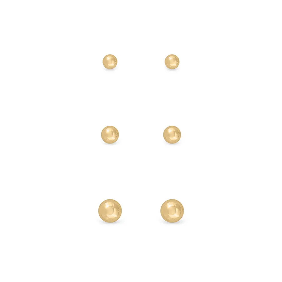 Ear Sense Earring FC291 Gold Ball Stud Trio