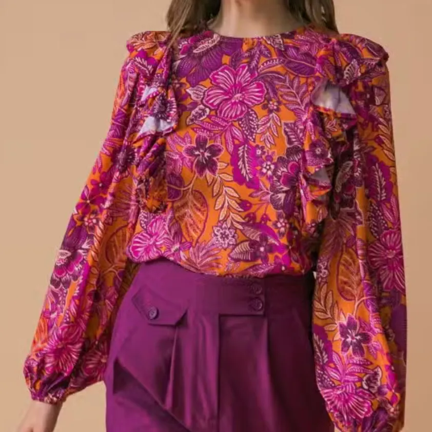 Floral Marvels Magenta Ruffled Printed Blouse