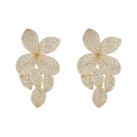 Gold Plated Cubic Zirconia Original Large Floral Stud Earrings