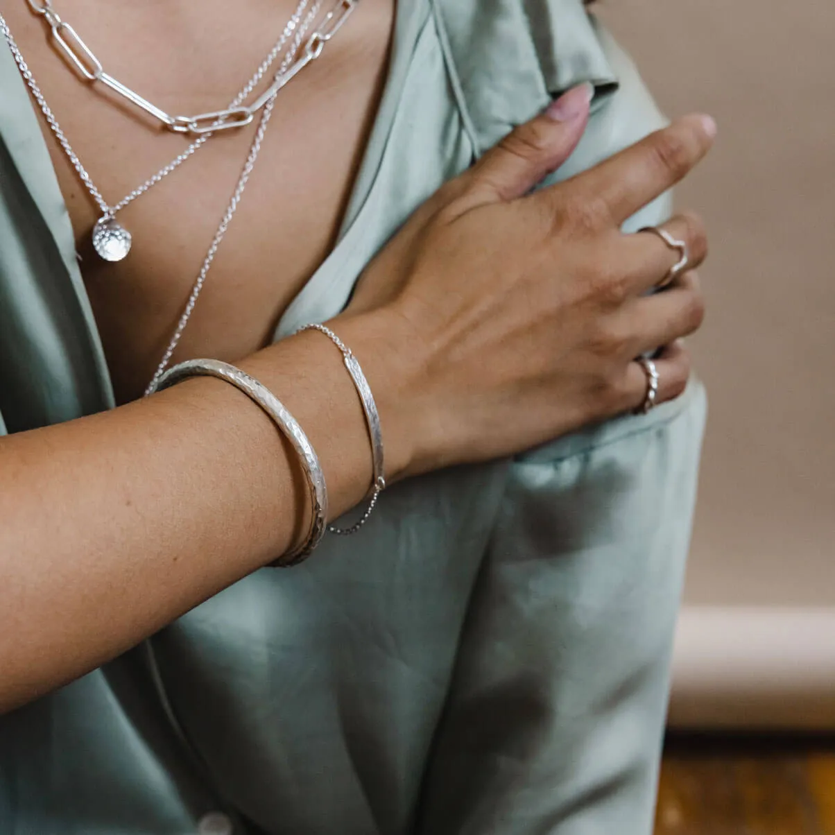 Hammered Stick Link Bracelet - Sterling Silver