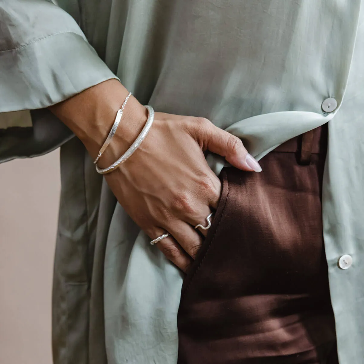 Hammered Stick Link Bracelet - Sterling Silver