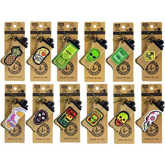 Hemp Lighter Case Key Chain with Patch - 12 Pieces Per Retail Ready Display 24974