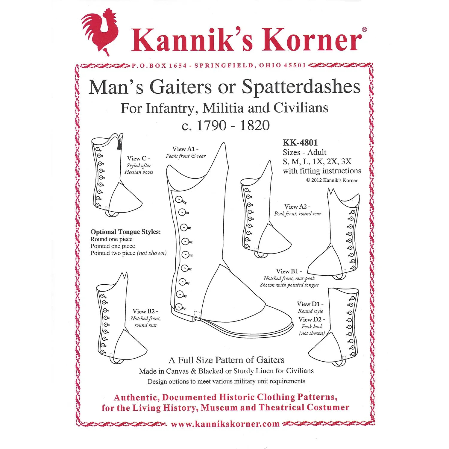 Kannik's Korner Man's Gaiters or Spatterdashes For Infantry, Militia & Civilians