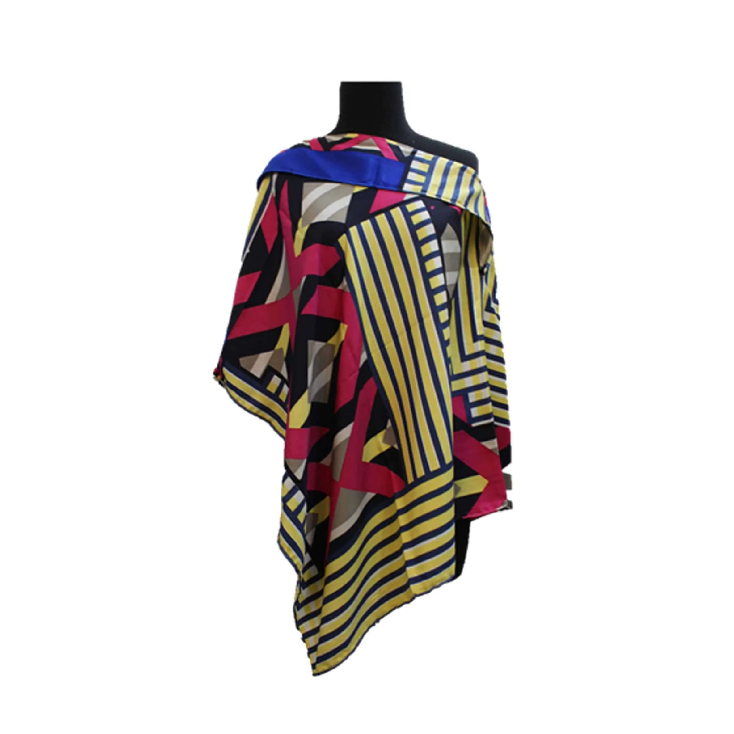 Lightweight Geometric Print Poncho-Blue