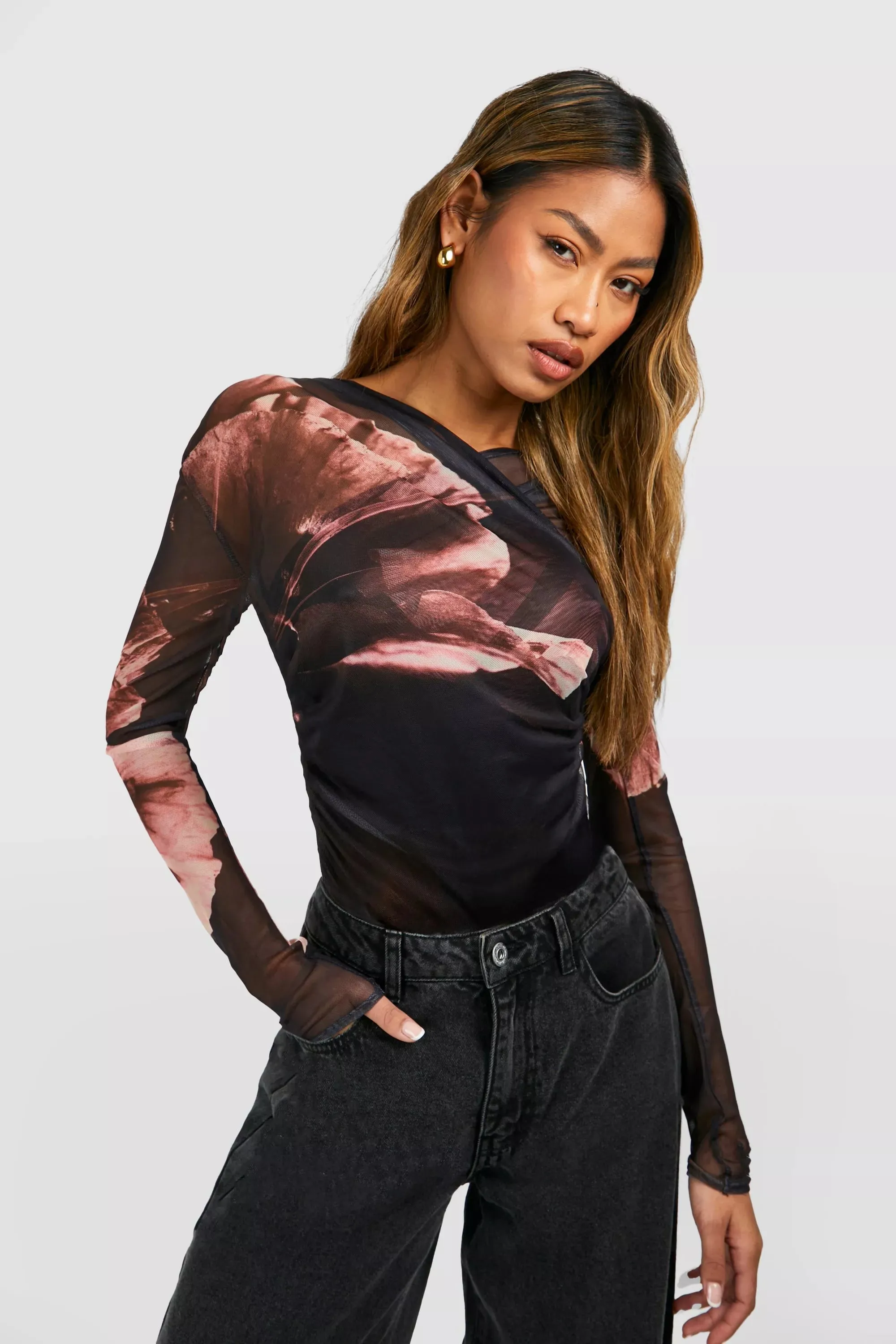 Long Sleeve Floral Mesh Bodysuit