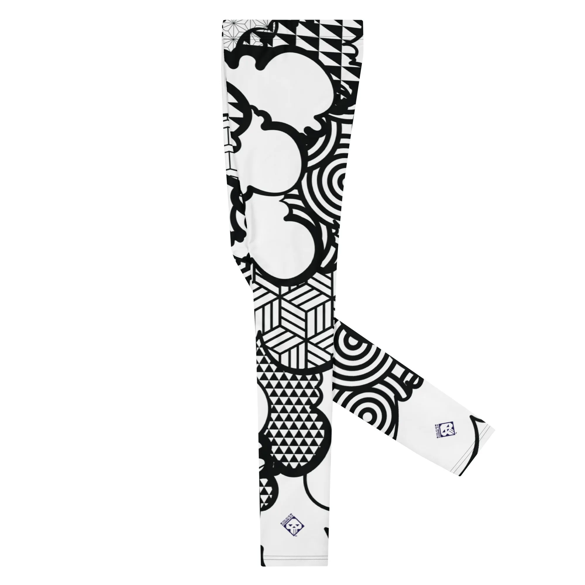 Men's Black and White Graffiti Clouds Pattern Athletic Leggings for Running, Gym, Jiu-Jitsu and MMA