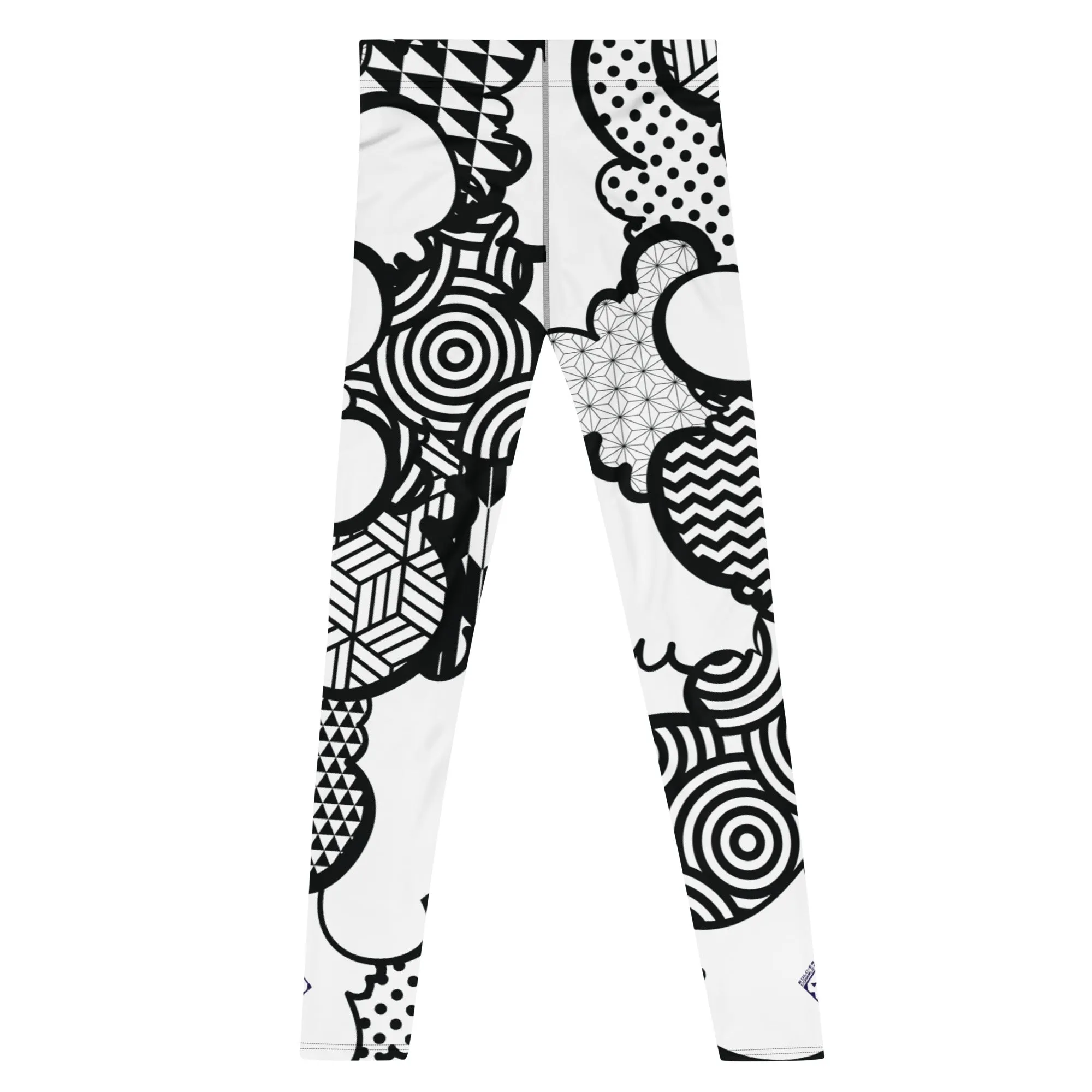 Men's Black and White Graffiti Clouds Pattern Athletic Leggings for Running, Gym, Jiu-Jitsu and MMA