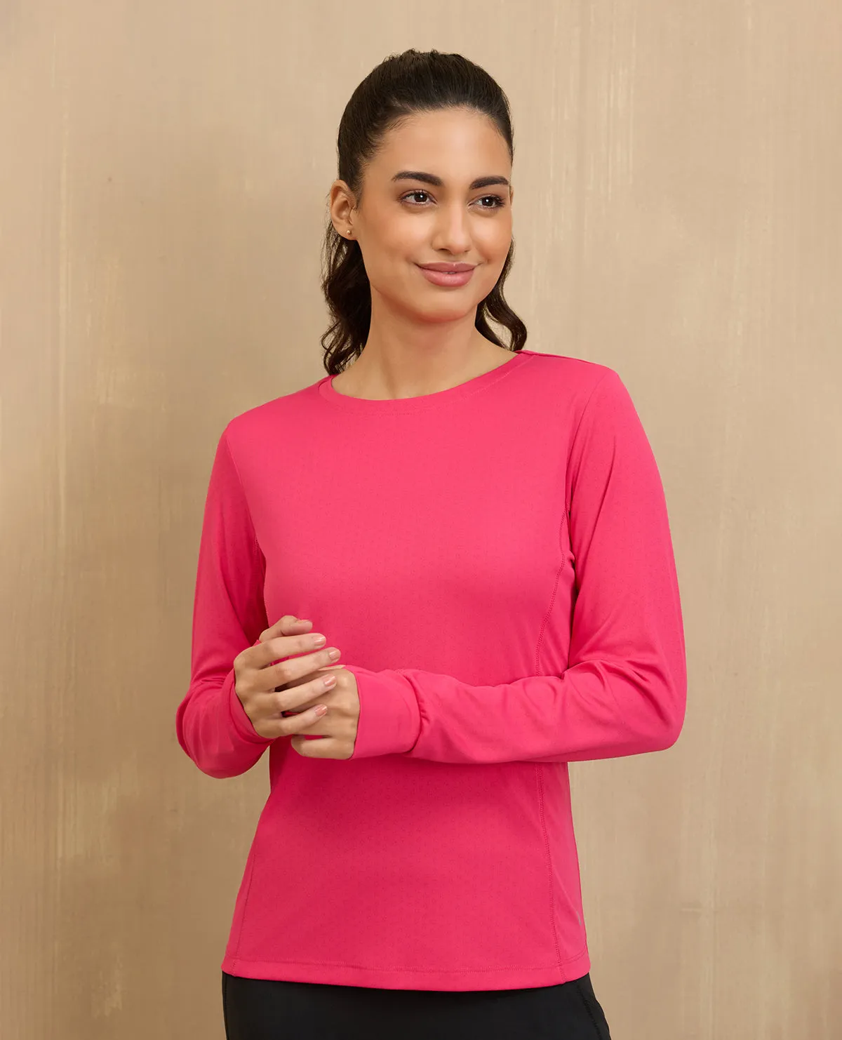 NYKD By Nykaa Back Twist Full sleeve Running Tee -NYK802-Red