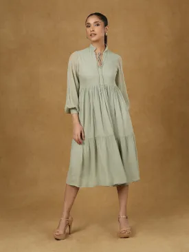 Olive Solid Tiered Dress