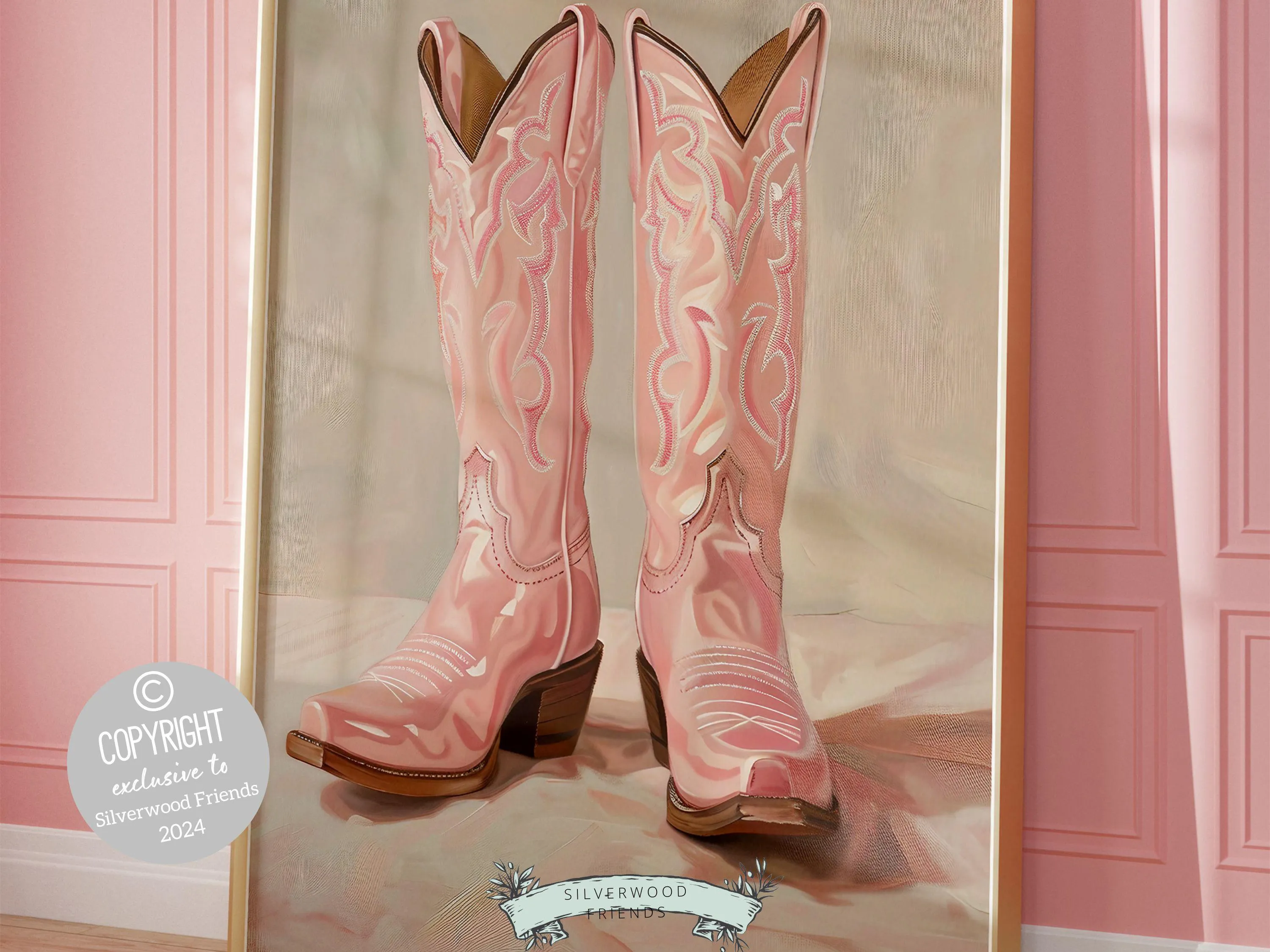 Pink Cowgirl Boots Print - 001