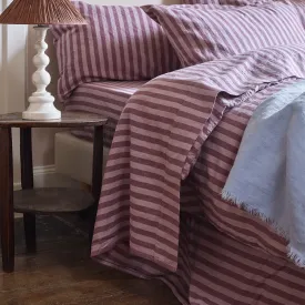 Plum Wine Amberley Stripe Linen Blend Flat Sheet