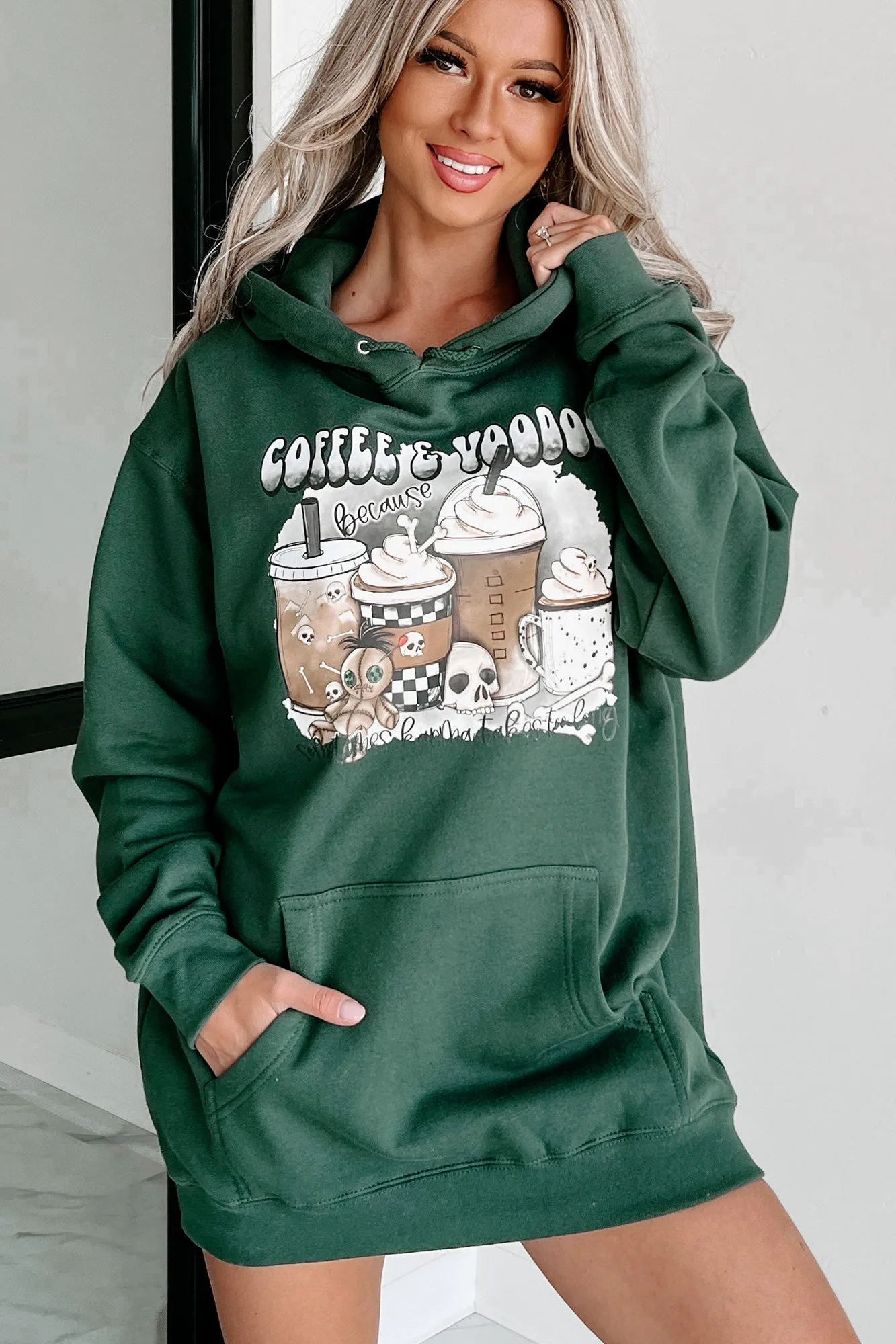 "Coffee & Voodoo" Graphic Hoodie (Alpine Green) - Print On Demand