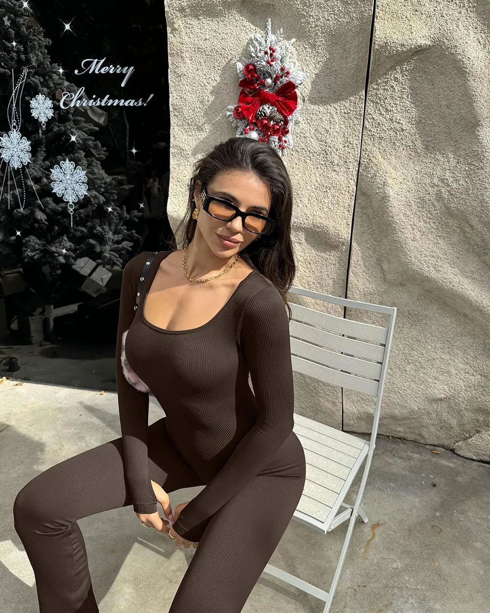 Square Neck Long Sleeve Bell Bottoms Jumpsuits