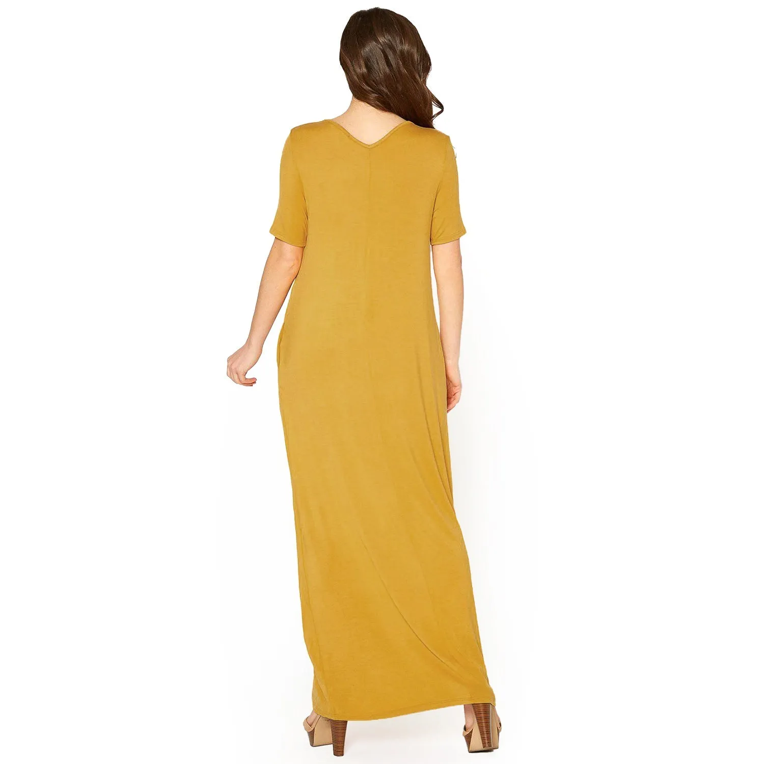 V-neck Short Sleeve Maxi Dress With Pockets