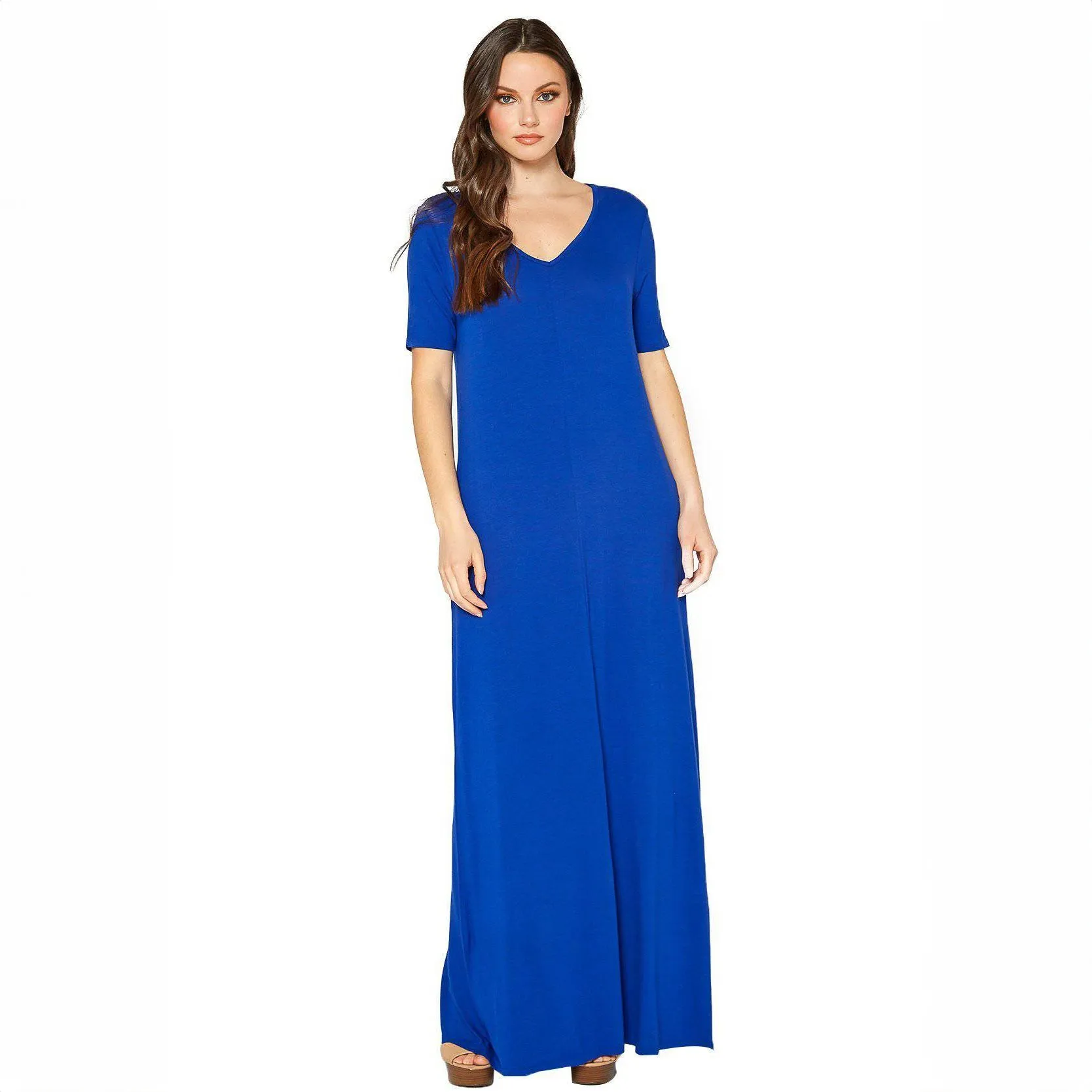 V-neck Short Sleeve Maxi Dress With Pockets