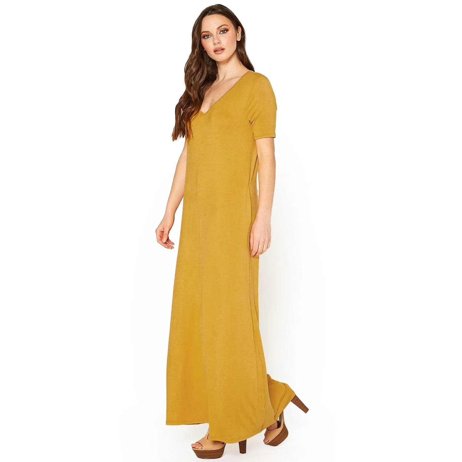 V-neck Short Sleeve Maxi Dress With Pockets