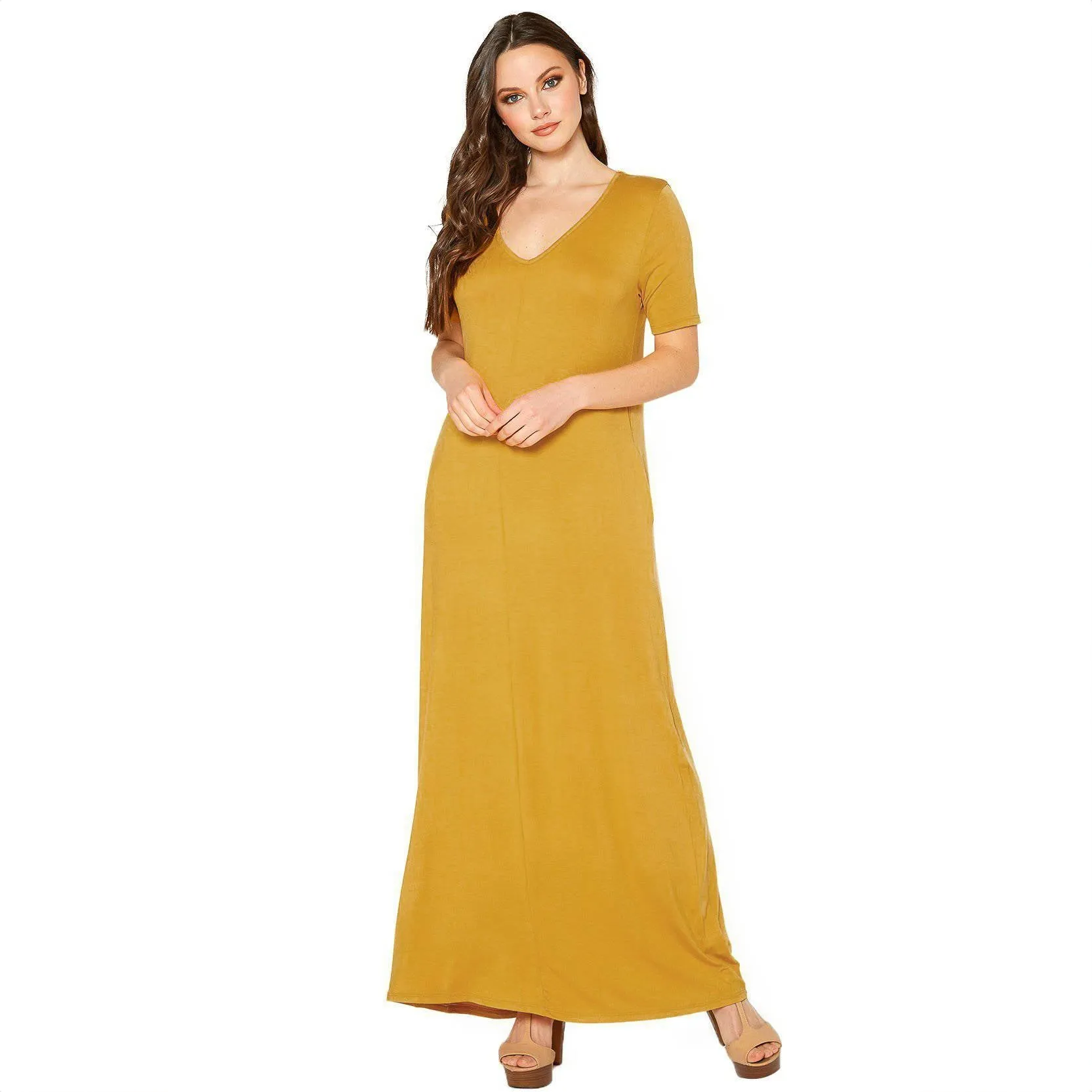 V-neck Short Sleeve Maxi Dress With Pockets