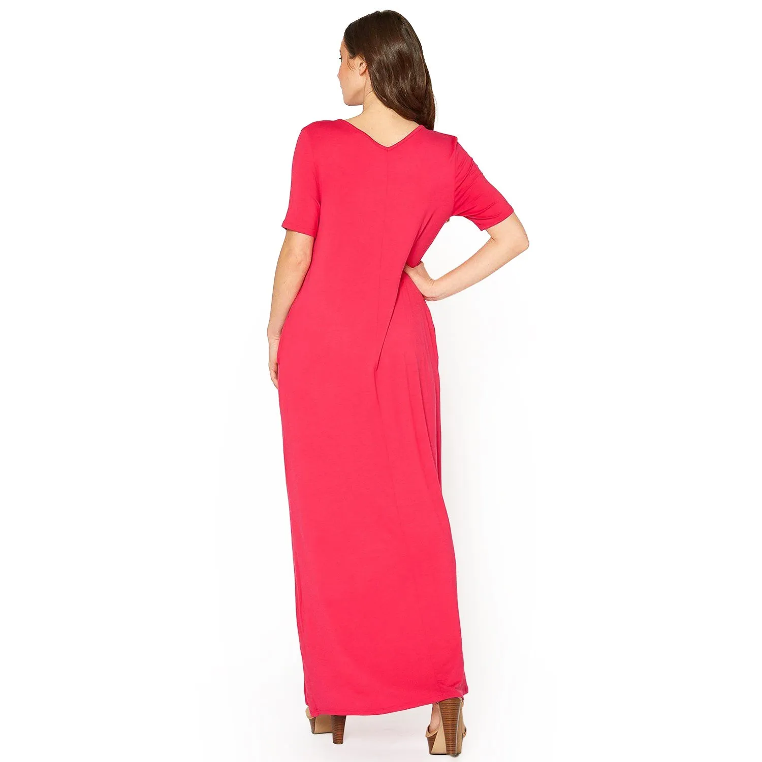 V-neck Short Sleeve Maxi Dress With Pockets