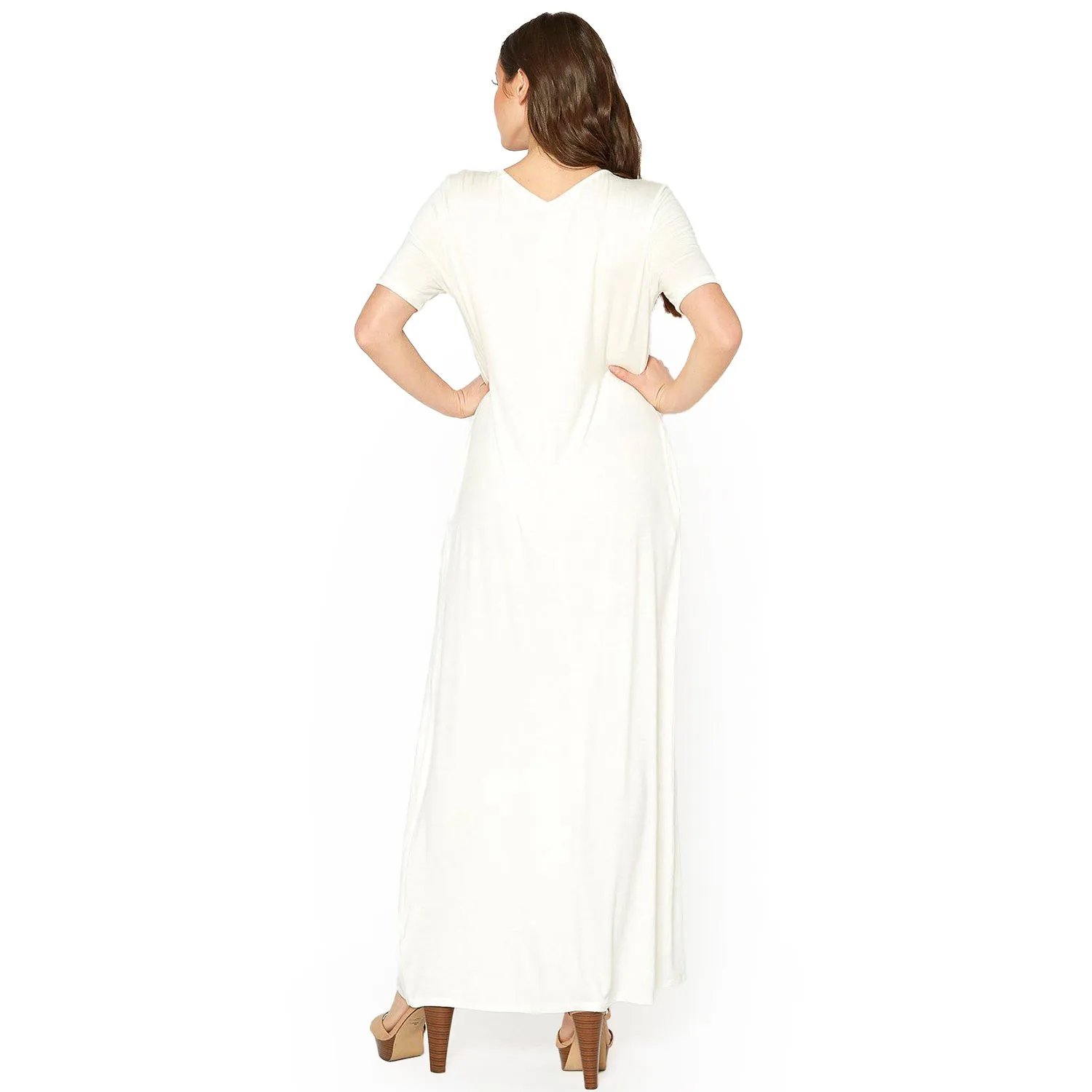 V-neck Short Sleeve Maxi Dress With Pockets