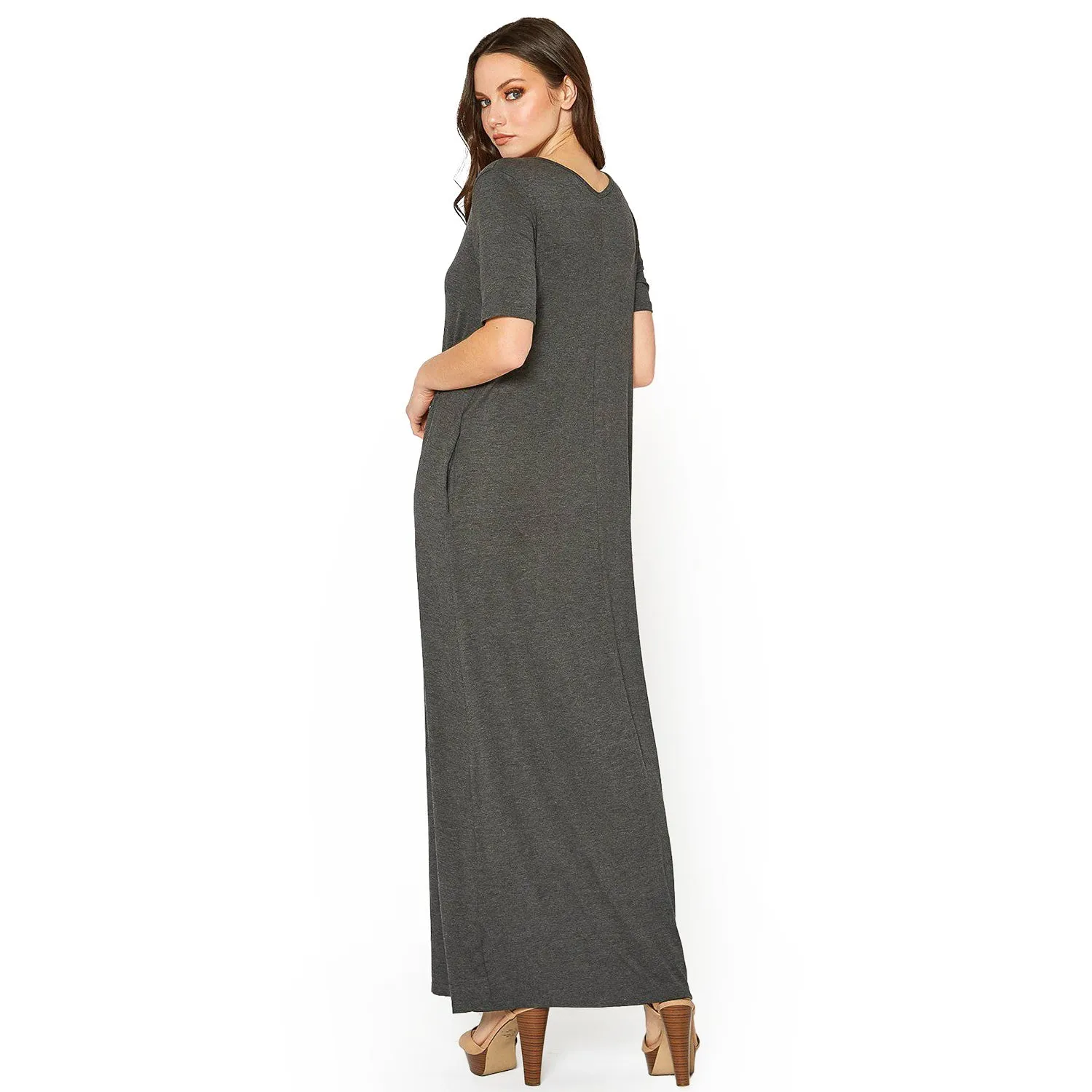 V-neck Short Sleeve Maxi Dress With Pockets