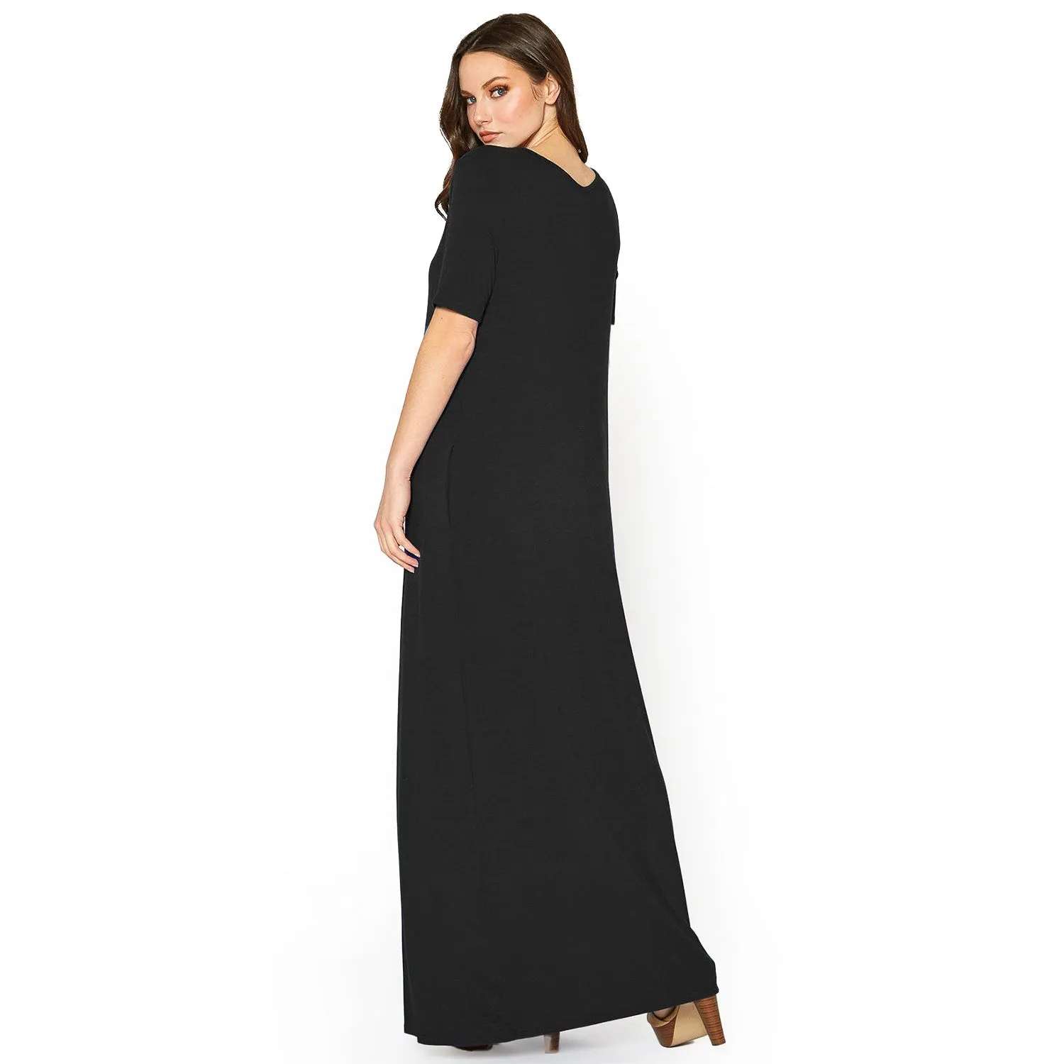 V-neck Short Sleeve Maxi Dress With Pockets