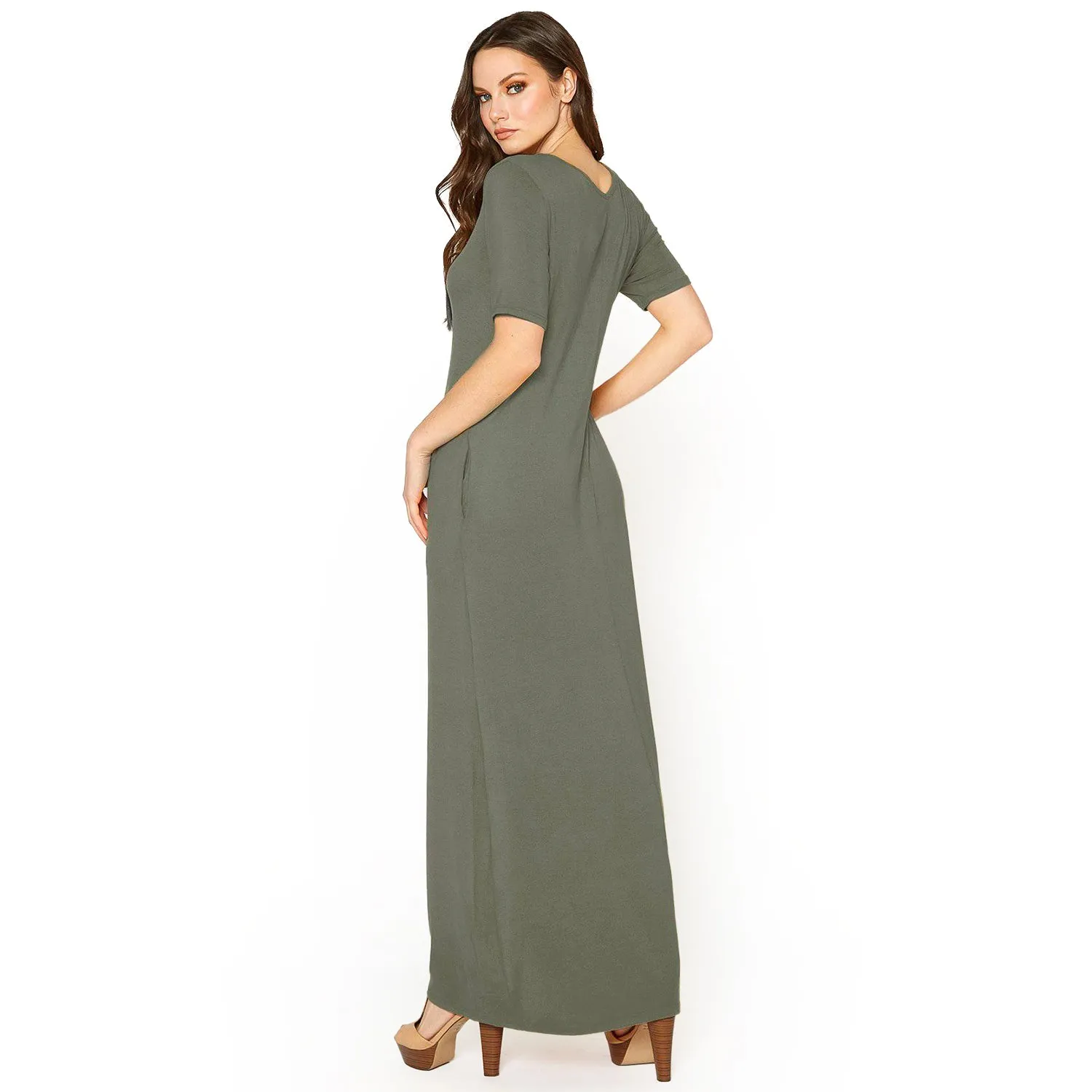 V-neck Short Sleeve Maxi Dress With Pockets