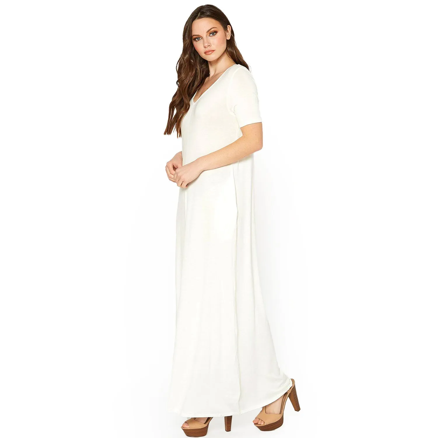 V-neck Short Sleeve Maxi Dress With Pockets